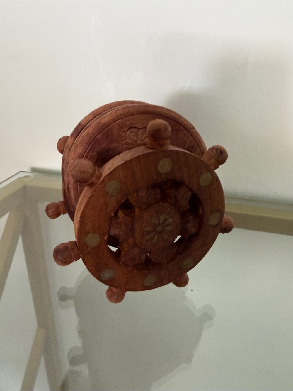 Handcrafted Wooden Wheel Wall Decor in Rich Brown